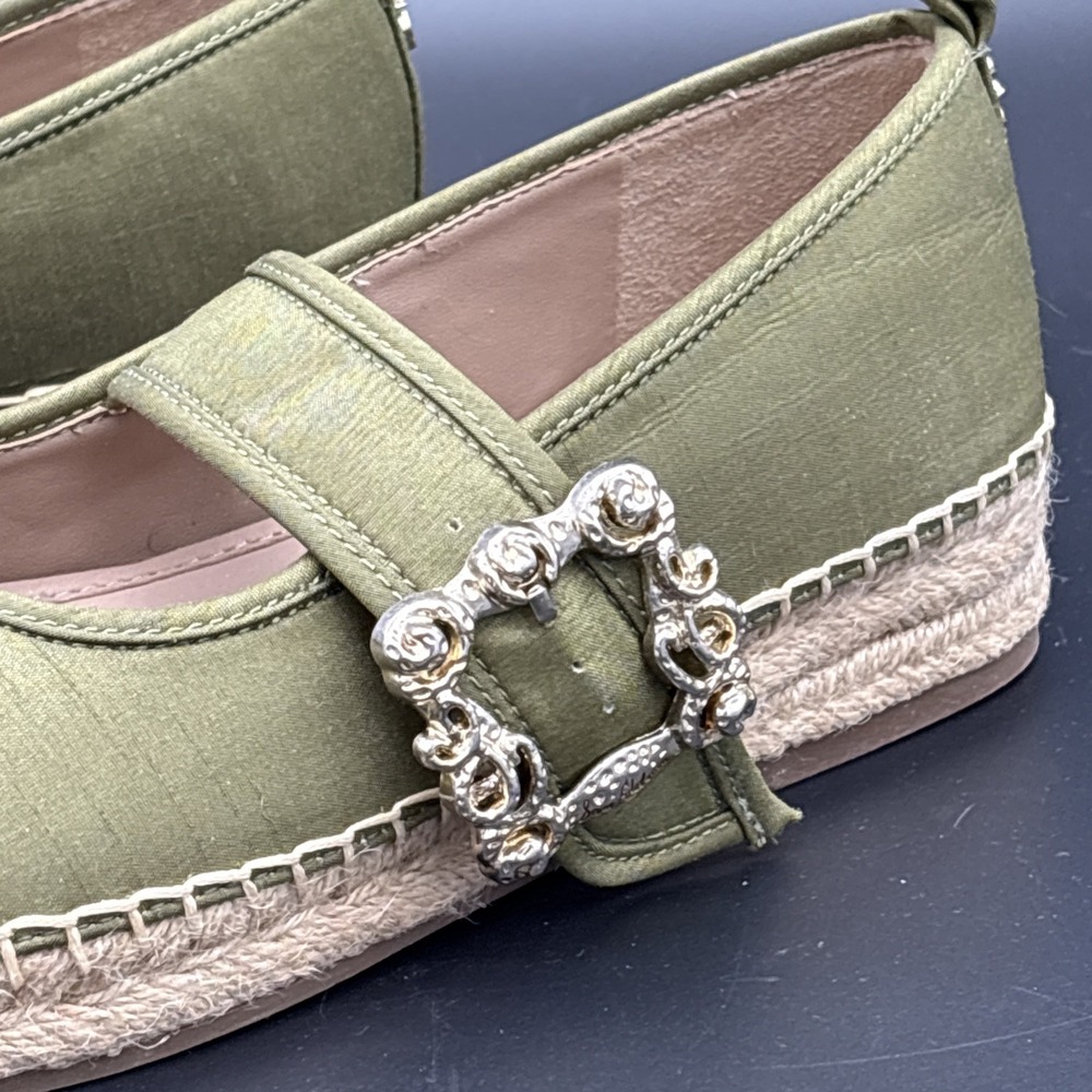 Sam Edelman Maddy Olive Green Linen Floral Buckle Mary Jane Espadrille Flat 7.5 - Picture 8 of 9